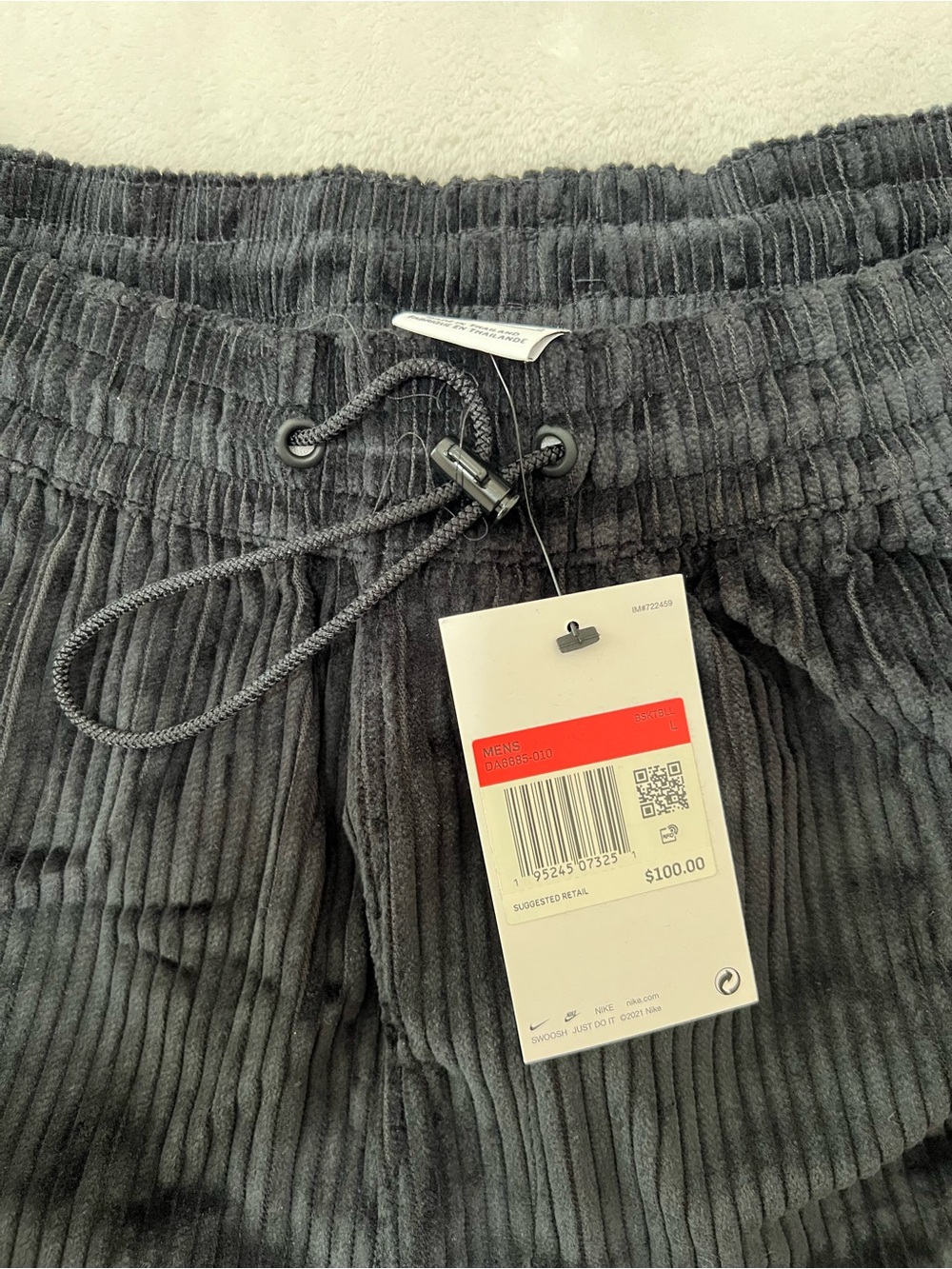 Nike Men's Charcoal Gray Corduroy Drawstring Pants - Picture 3 of 3